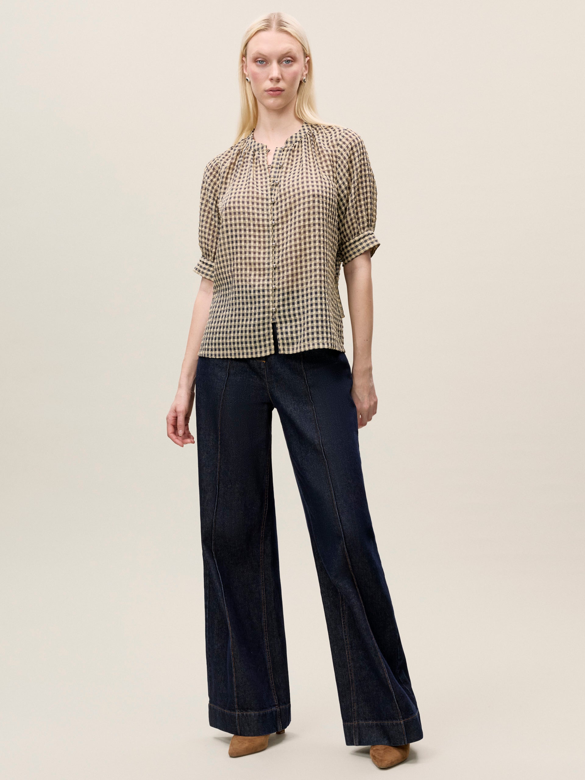 Aster Gingham Blouse in Blue Combo by Rebecca Taylor