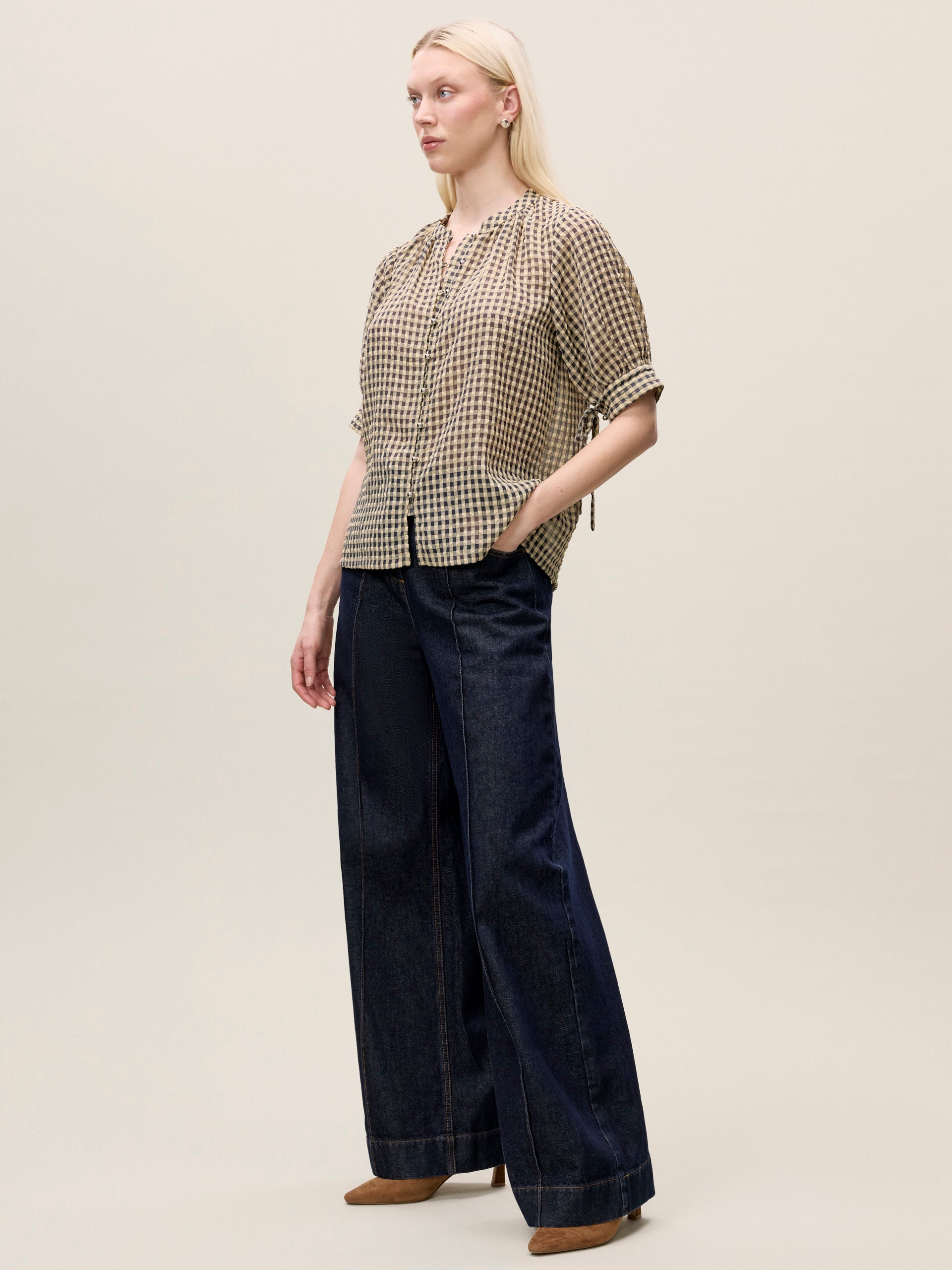 Aster Gingham Blouse in Blue Combo by Rebecca Taylor