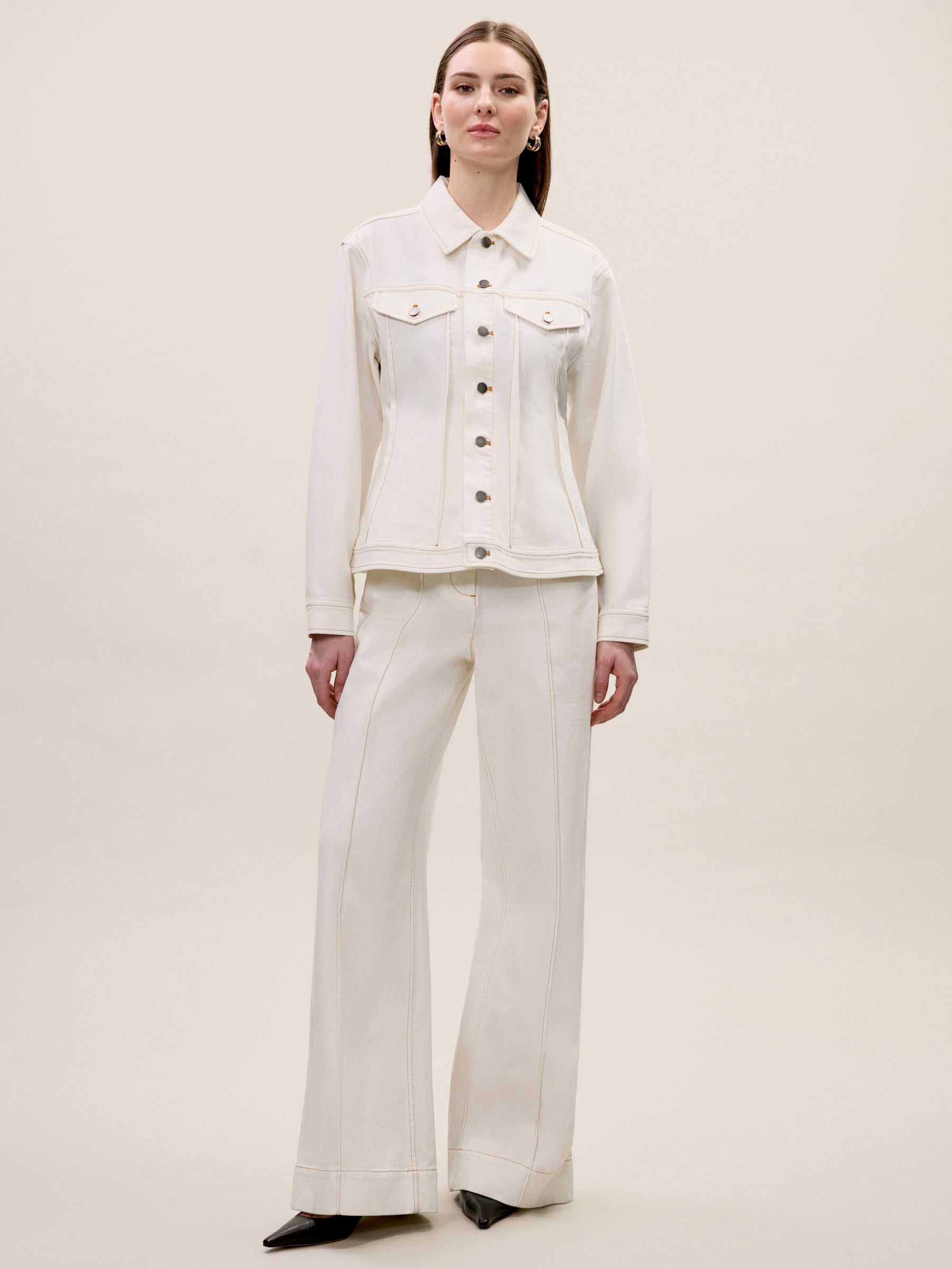 Cora Denim Jacket in Eggshell Wash by Rebecca Taylor