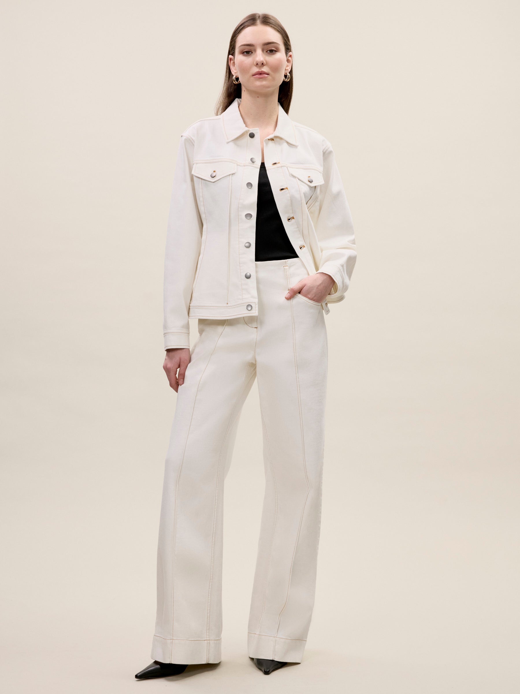 Cora Denim Pants in Eggshell Wash by Rebecca Taylor