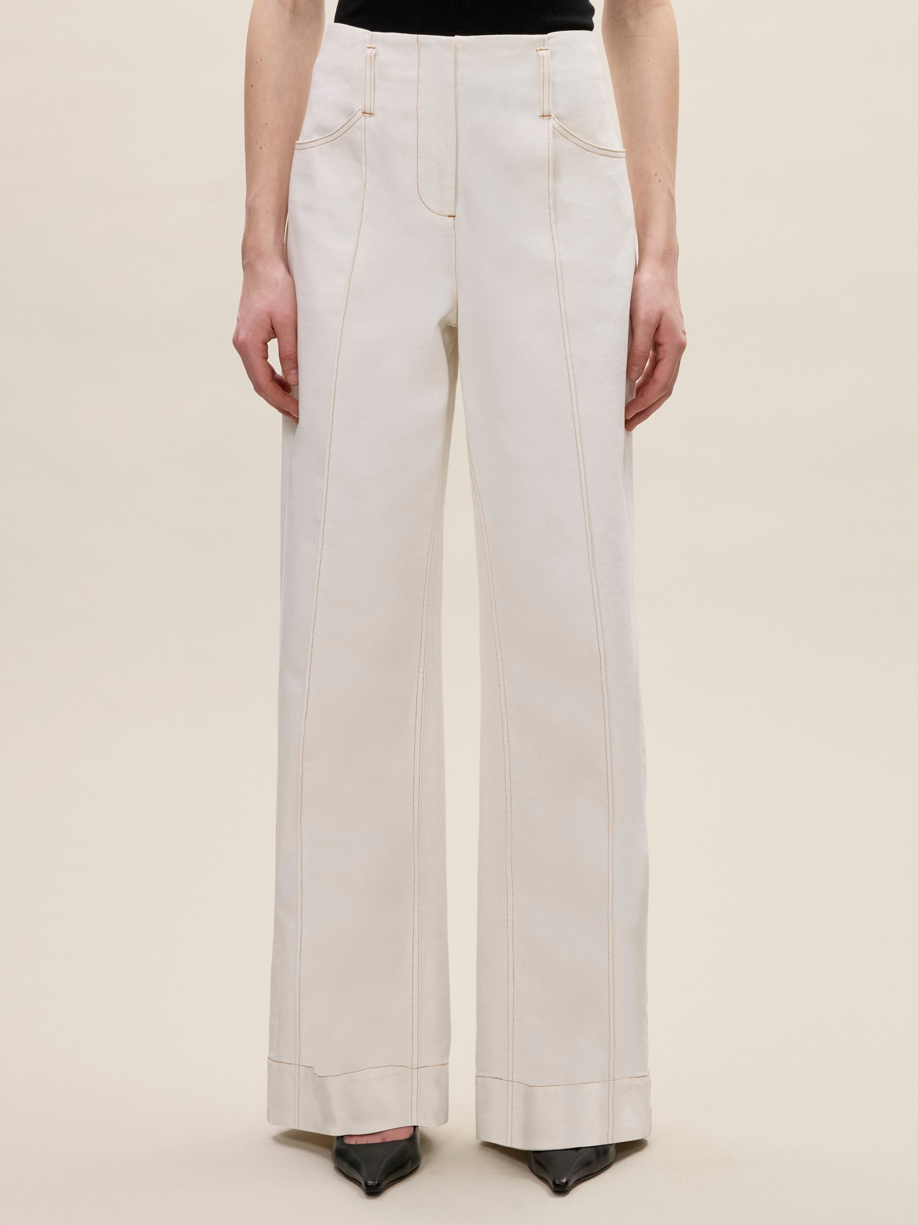 Cora Denim Pants in Eggshell Wash by Rebecca Taylor