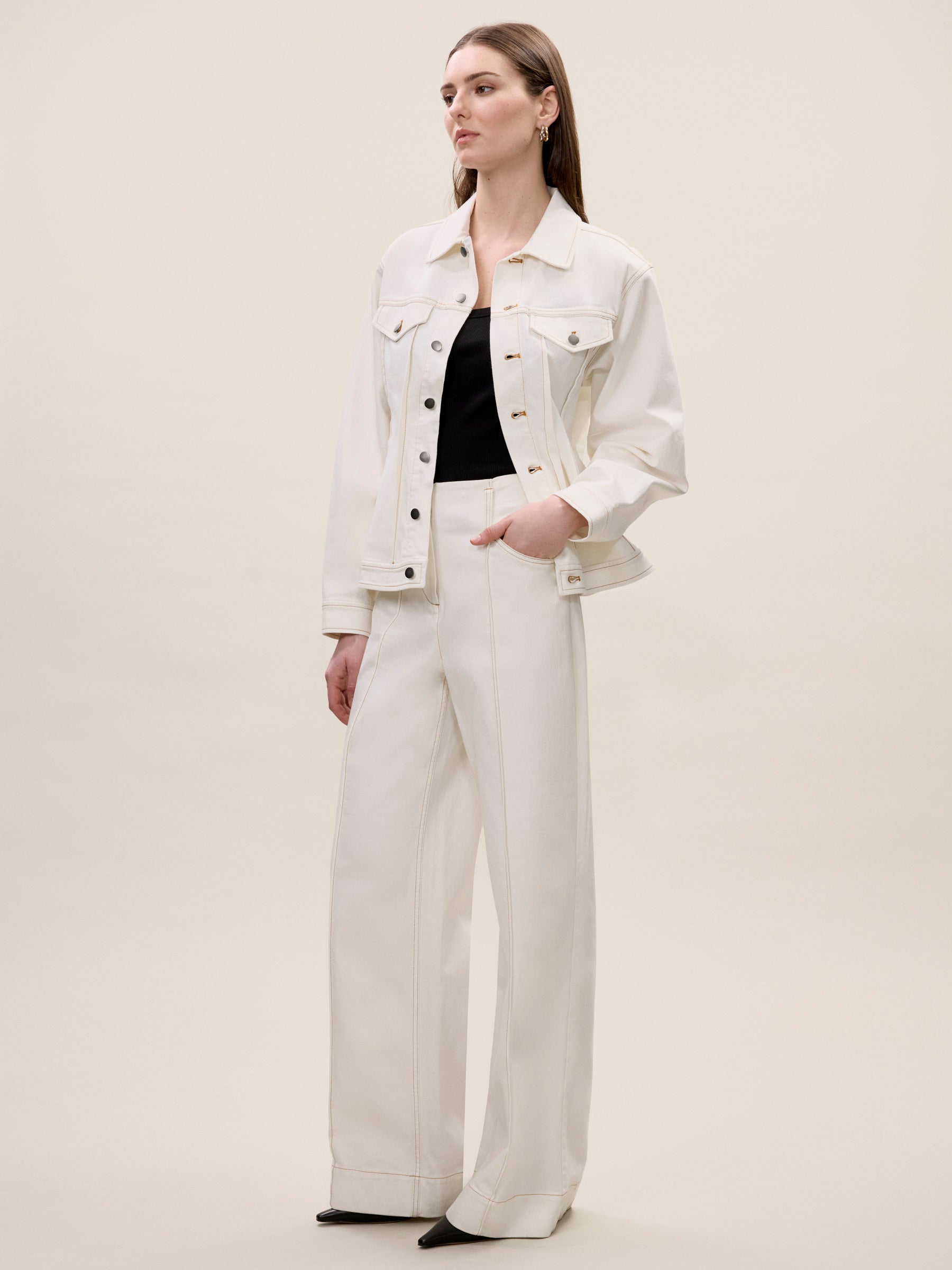 Cora Denim Pants in Eggshell Wash by Rebecca Taylor