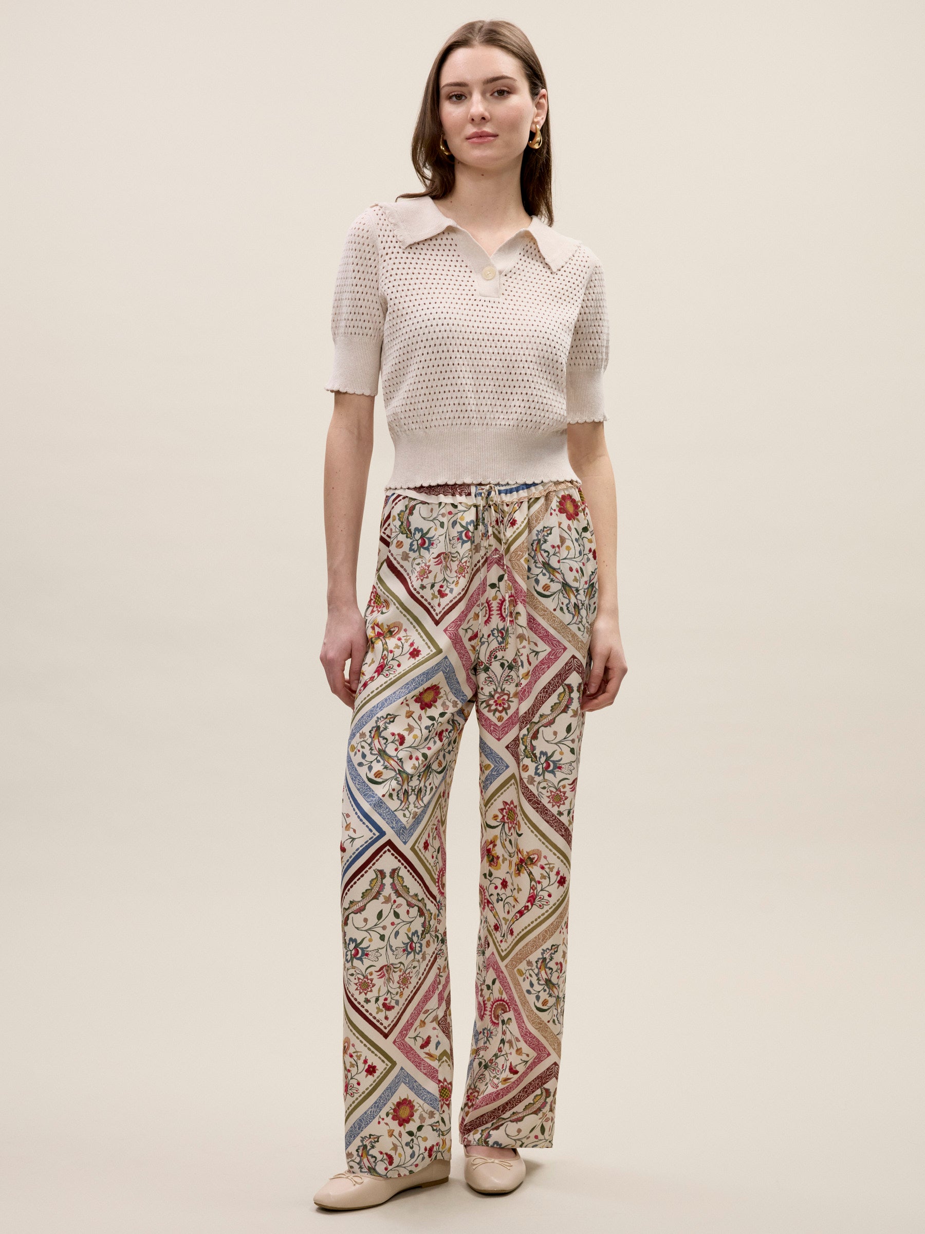 Irie Silky Pant in Montage Floral Ivory Combo by Rebecca Taylor