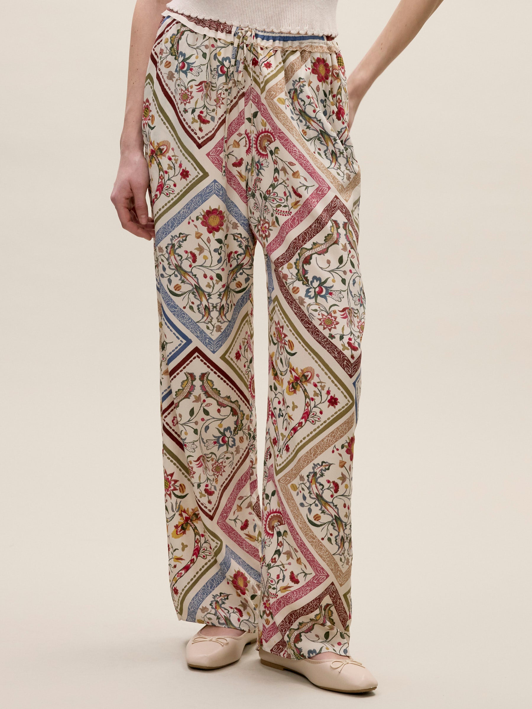 Irie Silky Pant in Montage Floral Ivory Combo by Rebecca Taylor