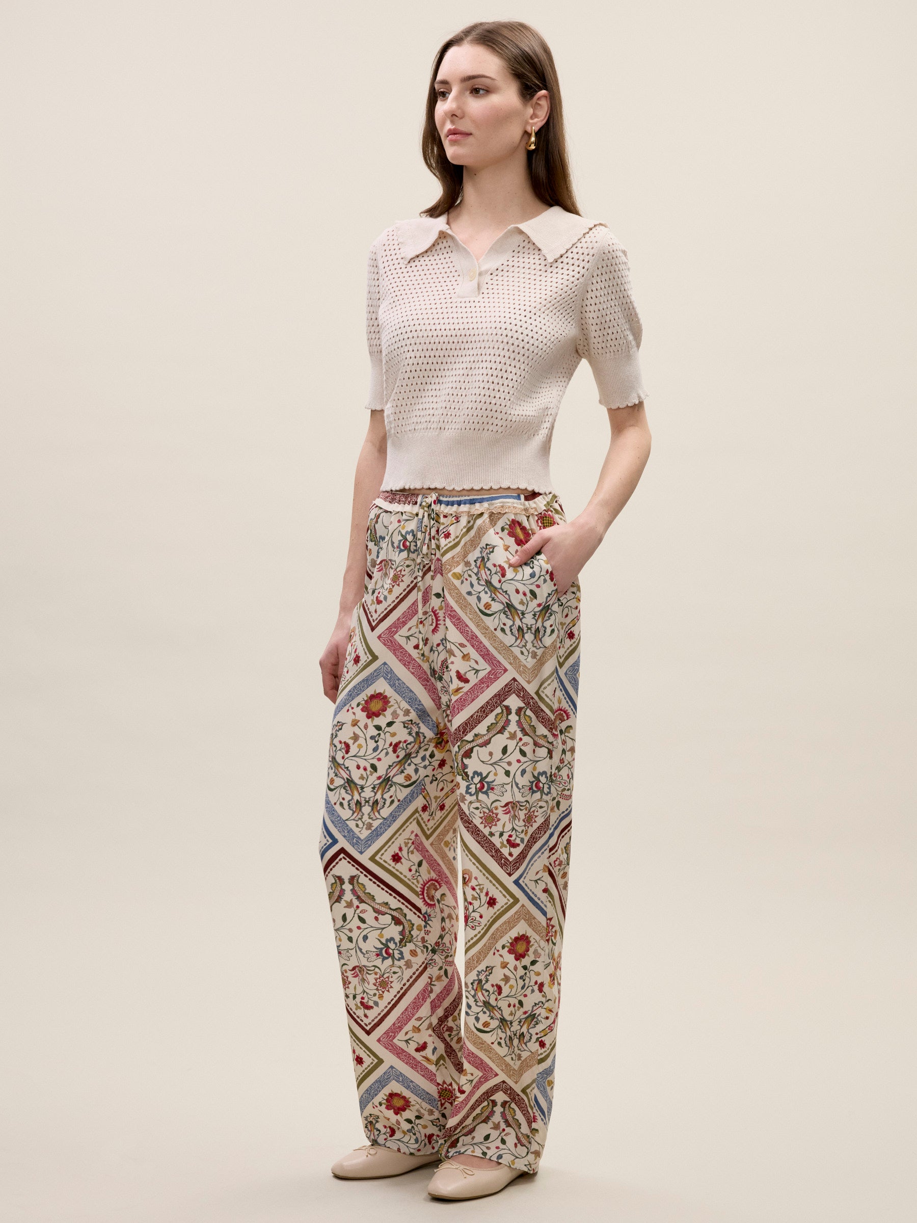 Irie Silky Pant in Montage Floral Ivory Combo by Rebecca Taylor