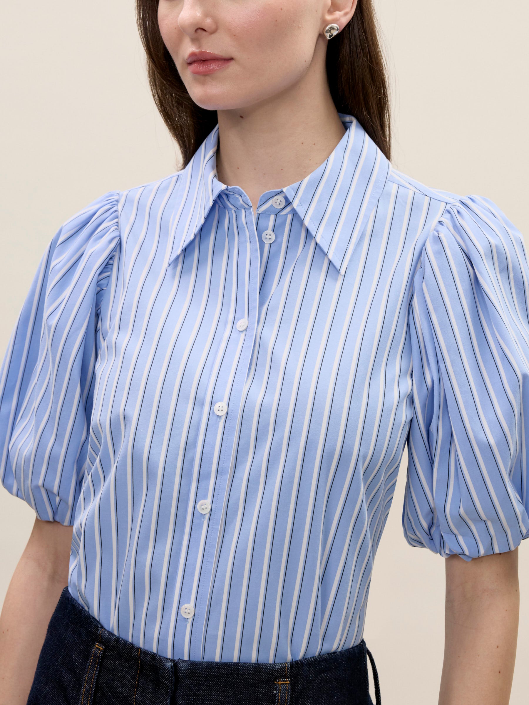 Priya Poplin Blouse in Blue Stripe by Rebecca Taylor