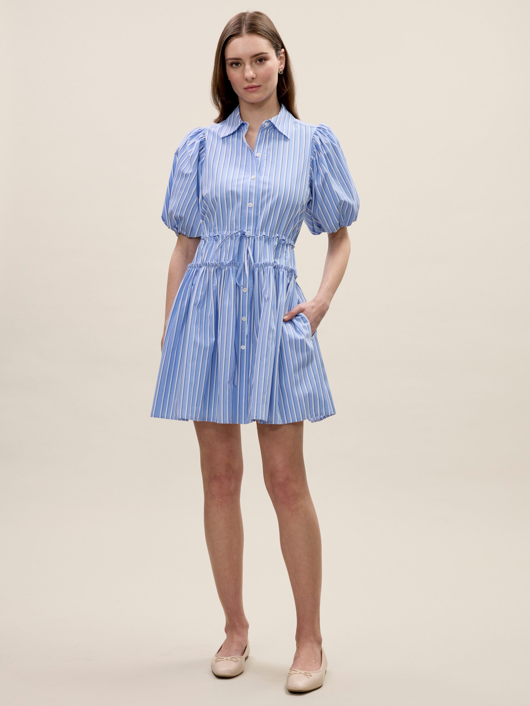 Priya Poplin Shirt Dress in Blue Stripe by Rebecca Taylor
