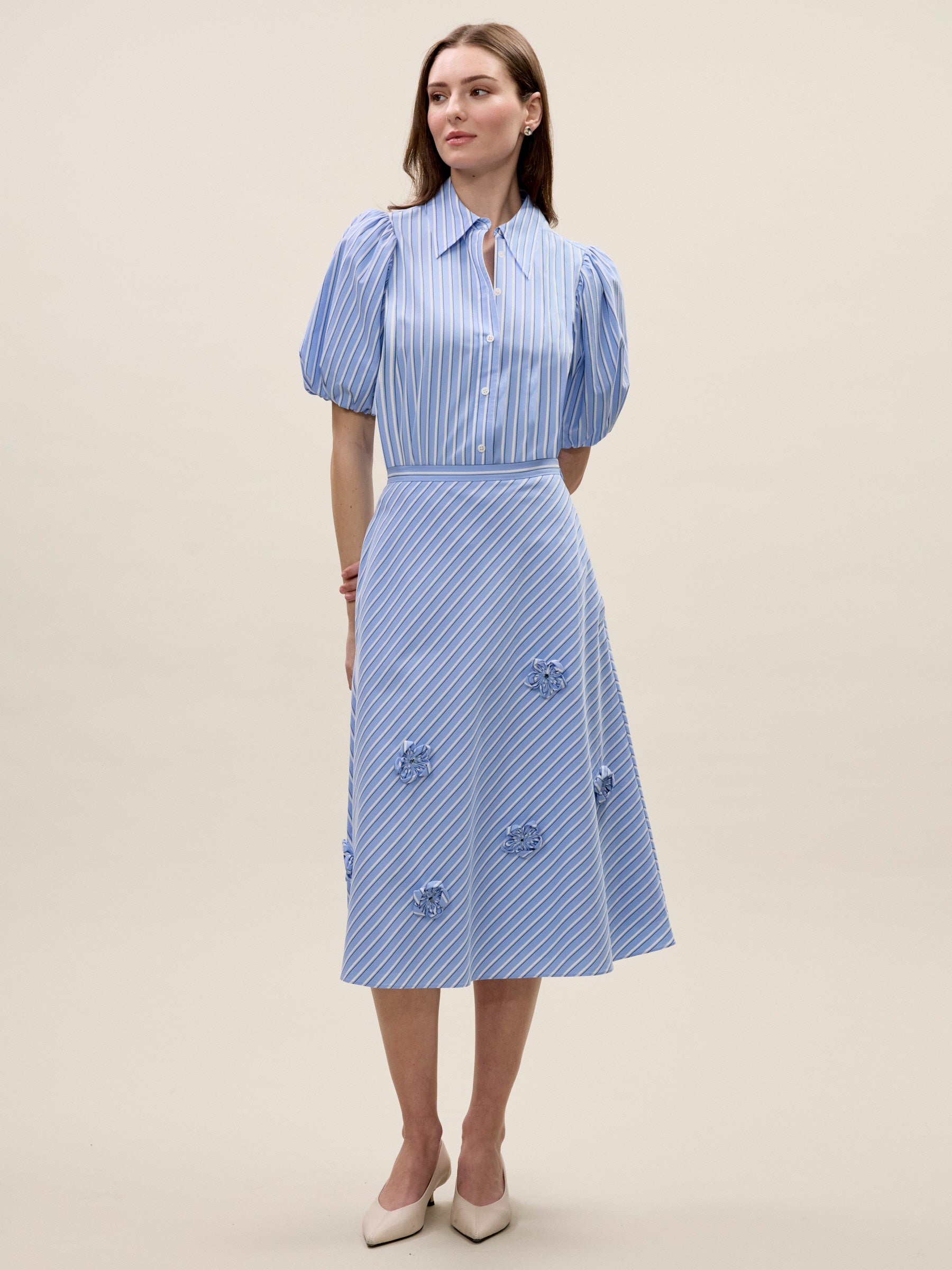 Priya Poplin Skirt in Blue Stripe by Rebecca Taylor