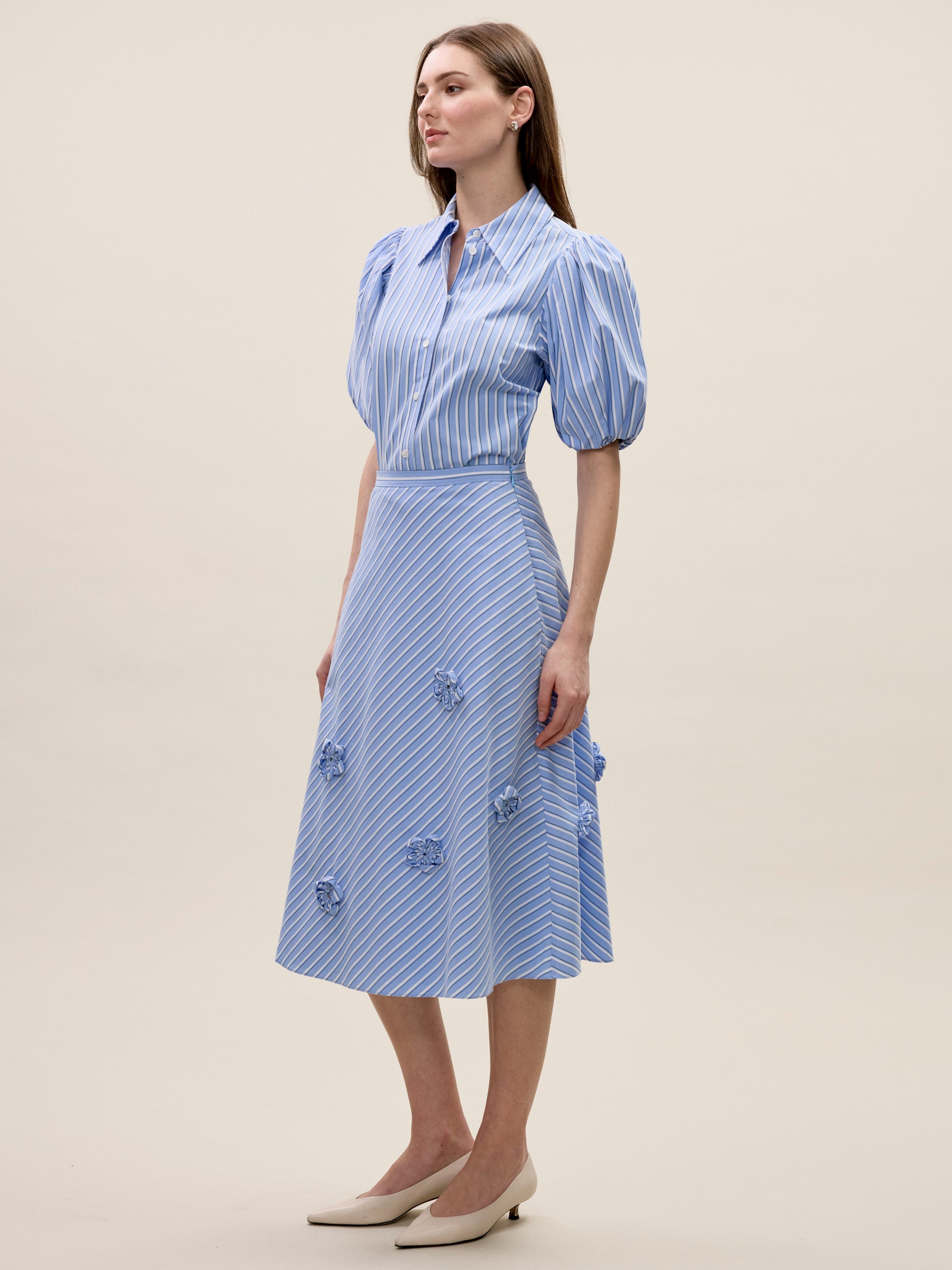 Priya Poplin Skirt in Blue Stripe by Rebecca Taylor