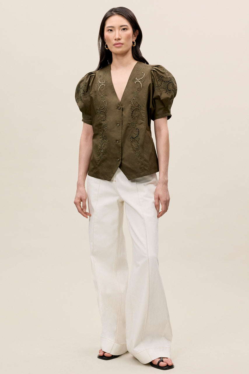 Raquel Twill Shirt in Olive by Rebecca Taylor