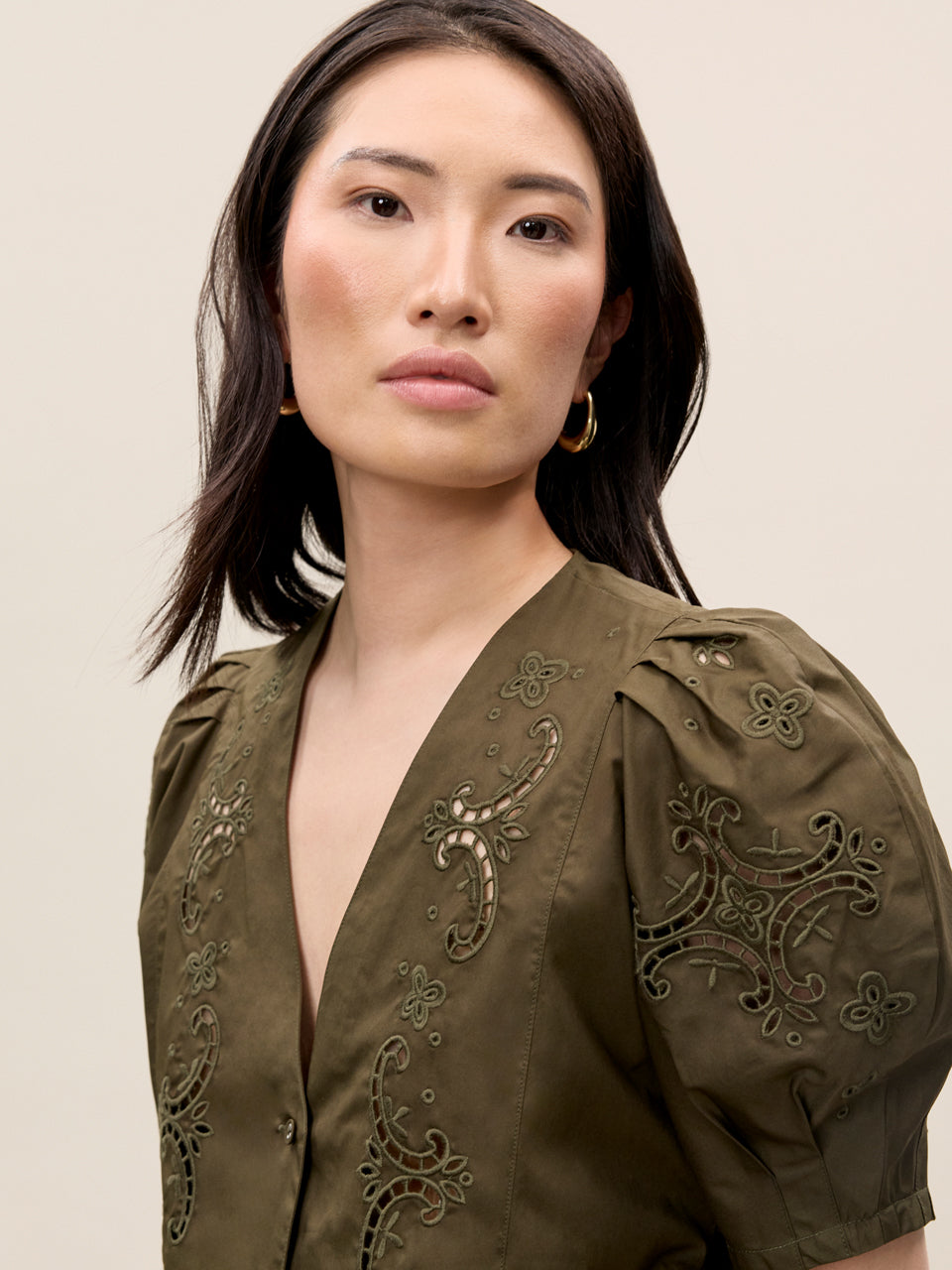 Raquel Twill Shirt in Olive by Rebecca Taylor