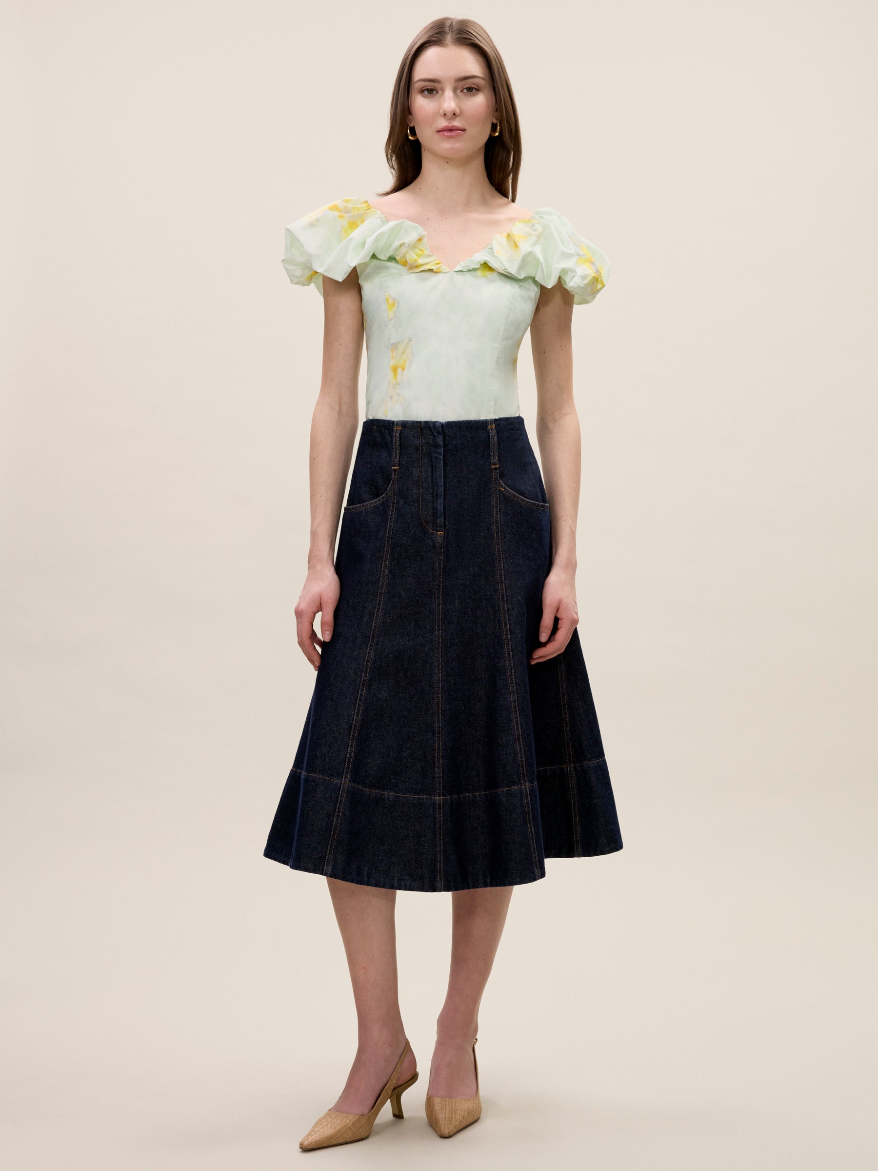 Yara Poplin Top in Sage Combo by Rebecca Taylor