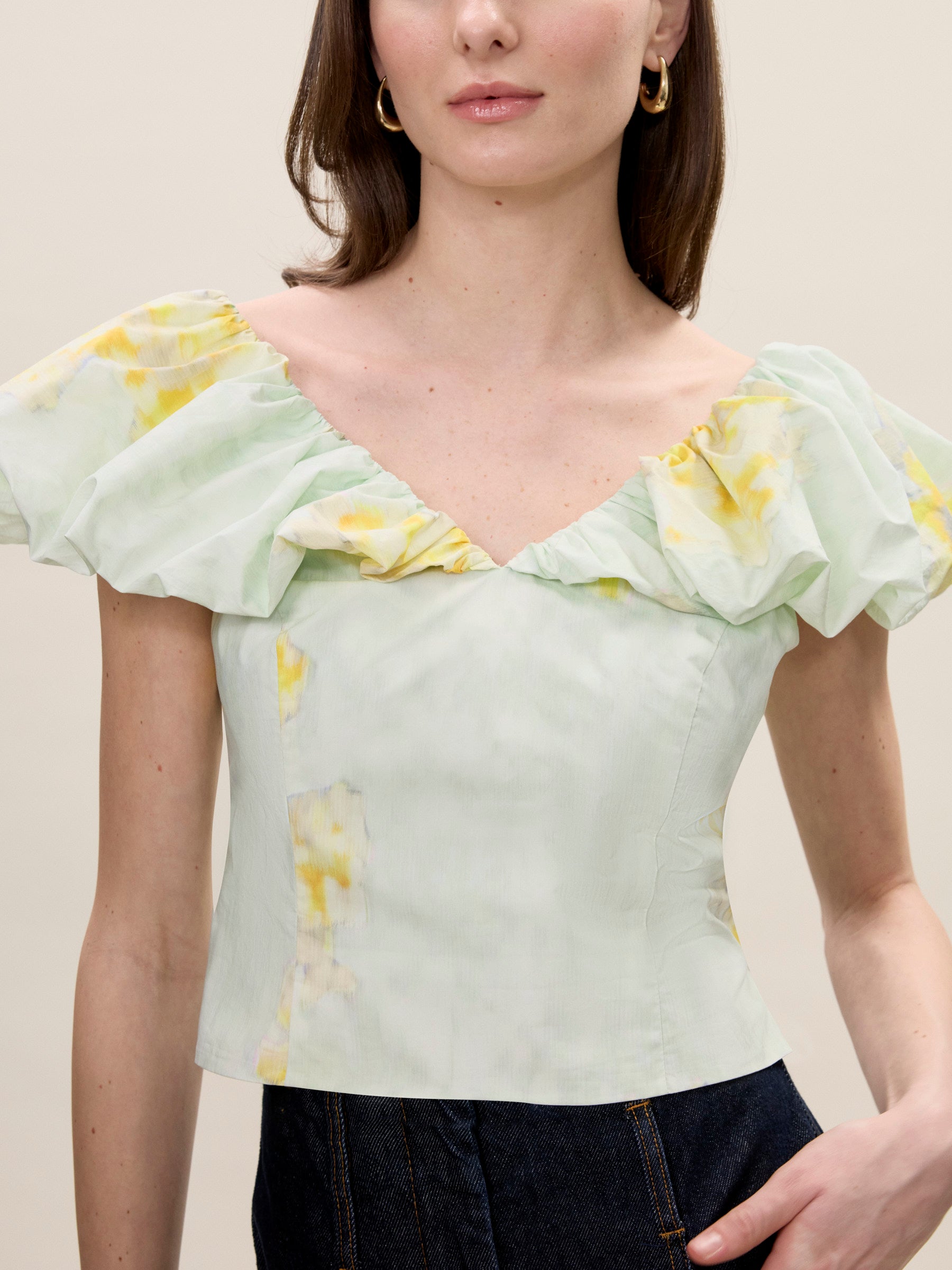 Yara Poplin Top in Sage Combo by Rebecca Taylor