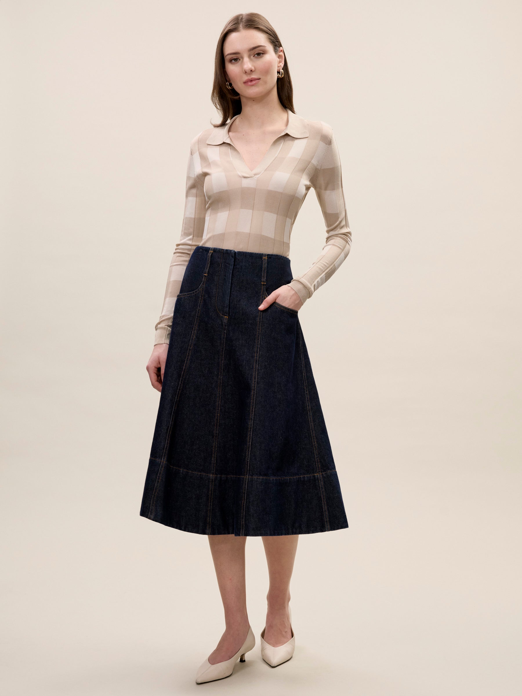 Sheer Knit Sweater in Sand Multi by Rebecca Taylor