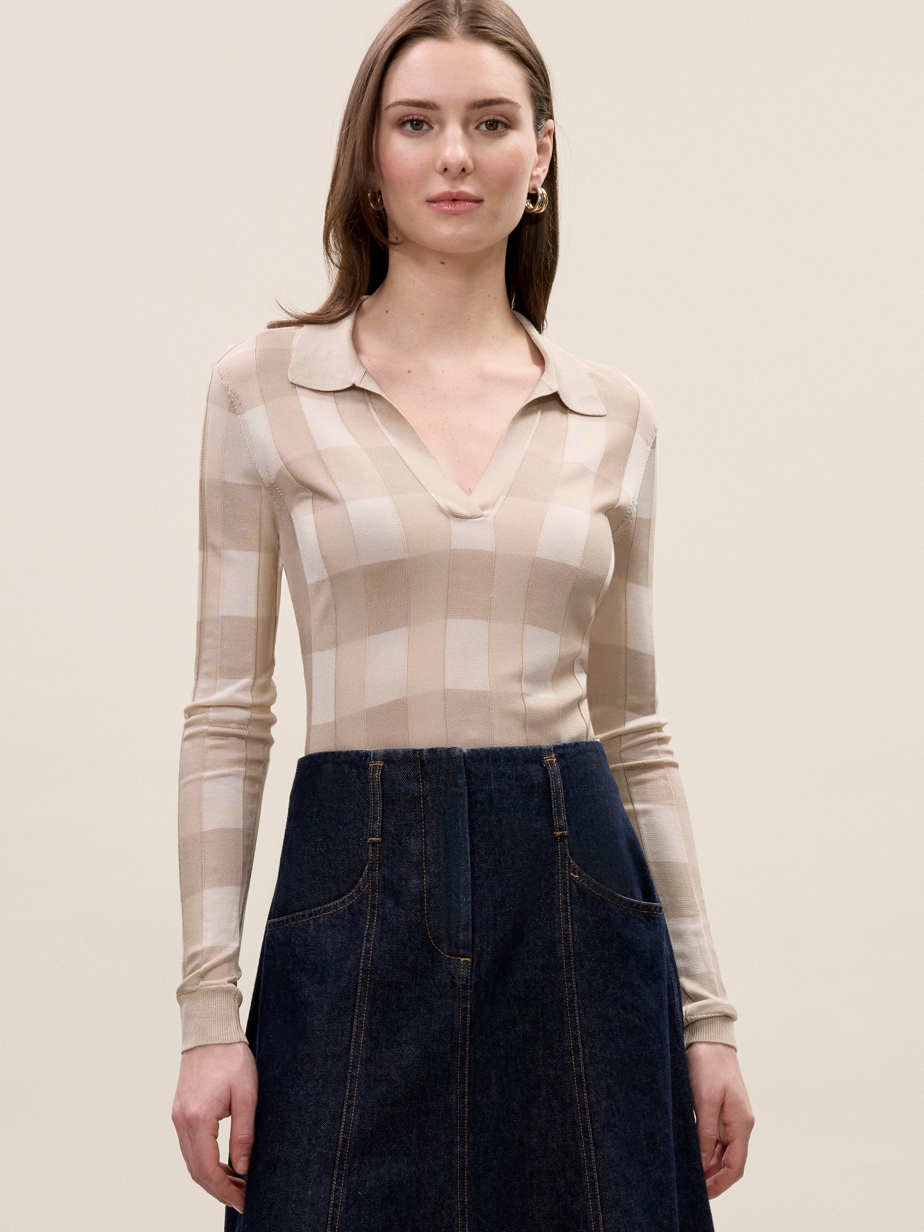 Sheer Knit Sweater in Sand Multi by Rebecca Taylor