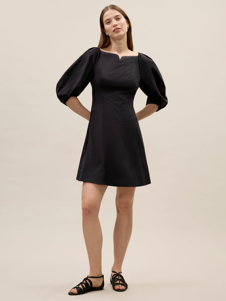 Isla Poplin Mini Dress in Black by Rebecca Taylor