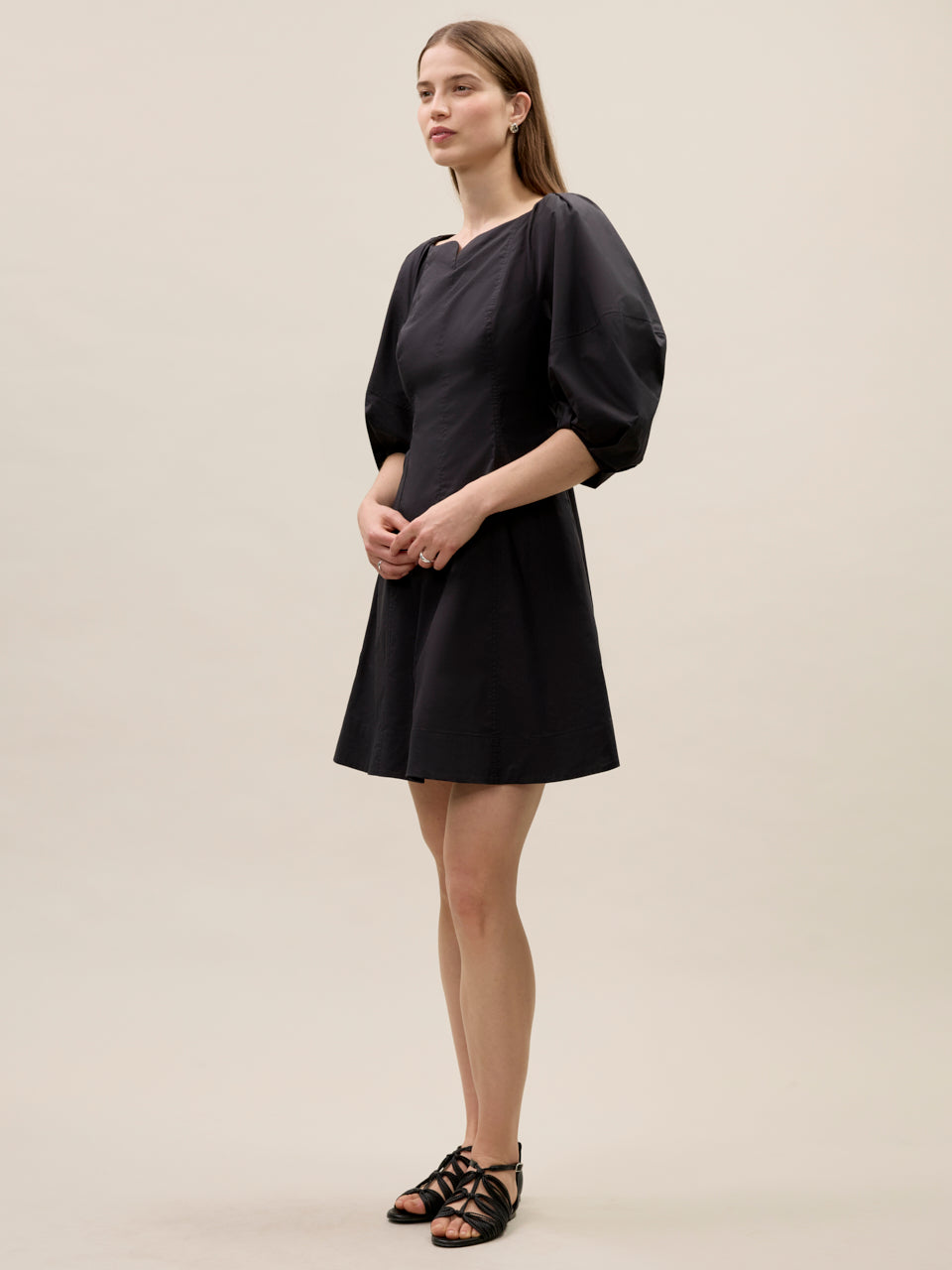 Isla Poplin Mini Dress in Black by Rebecca Taylor