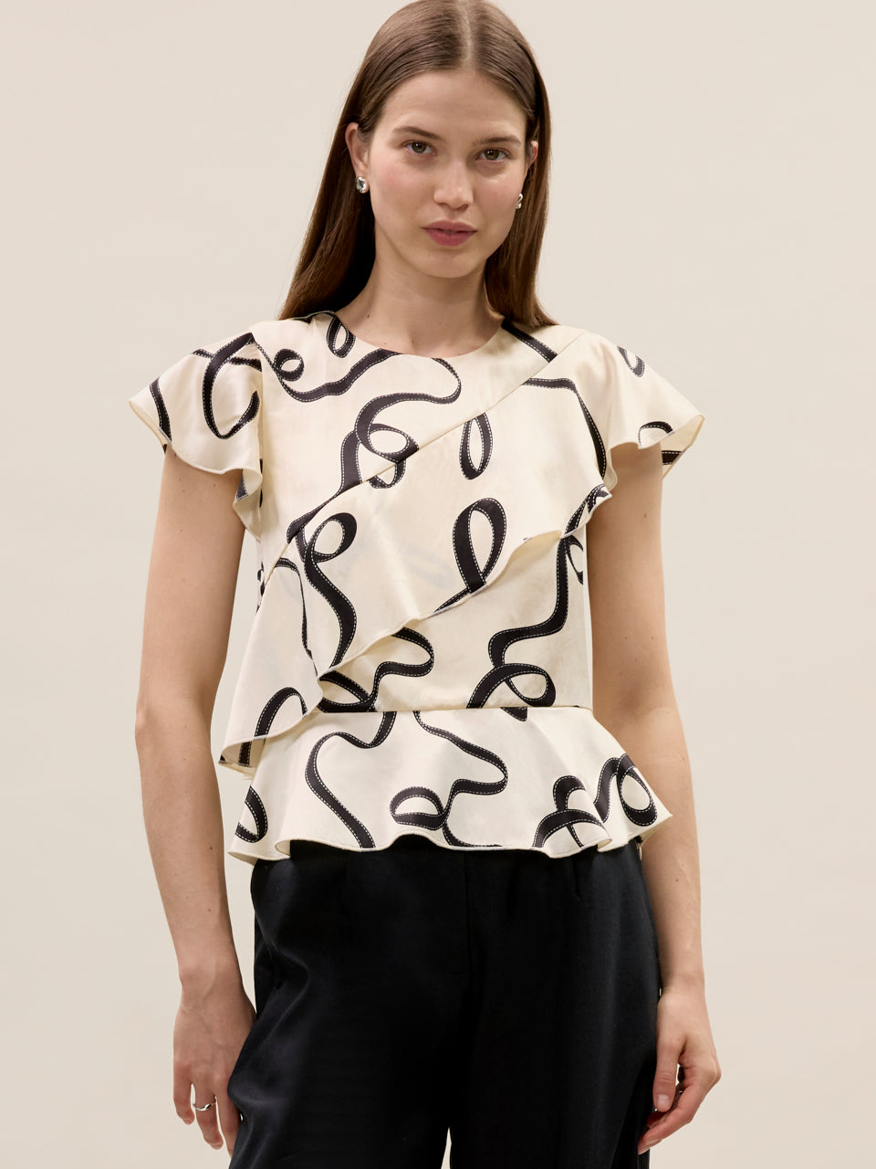 Hollis Satin Top in Ribbon Print by Rebecca Taylor