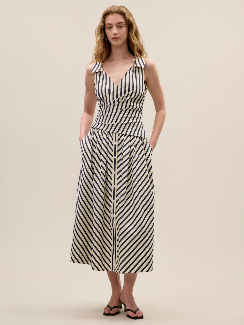 Isla Stripe Poplin Dress in Cream Stripe by Rebecca Taylor