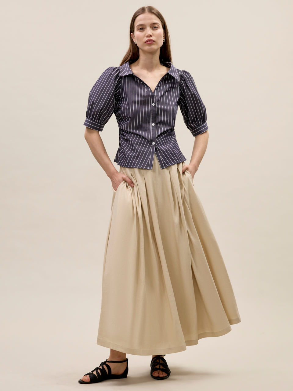 Isla Stripe Poplin Shirt in Navy Stripe by Rebecca Taylor