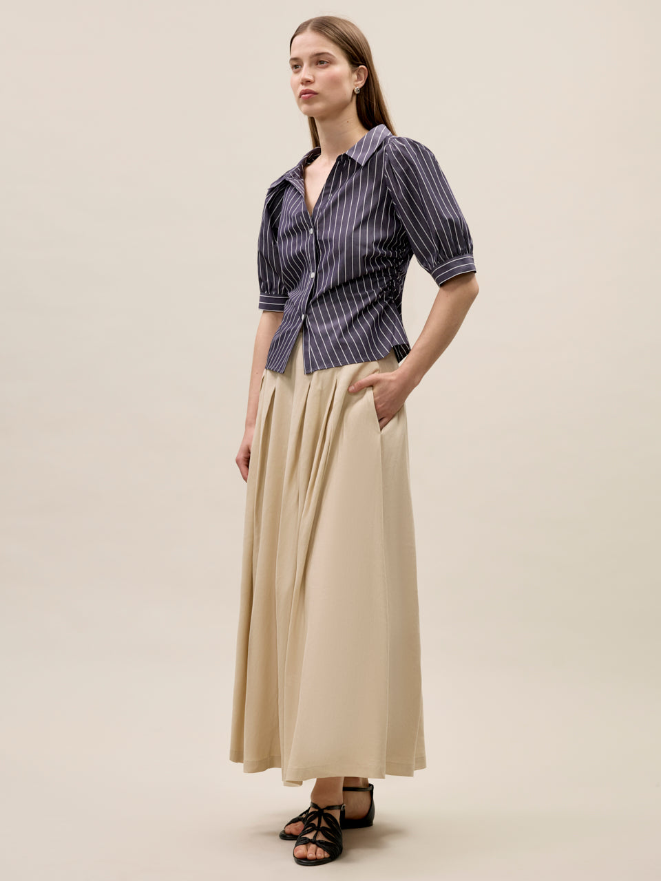 Isla Stripe Poplin Shirt in Navy Stripe by Rebecca Taylor