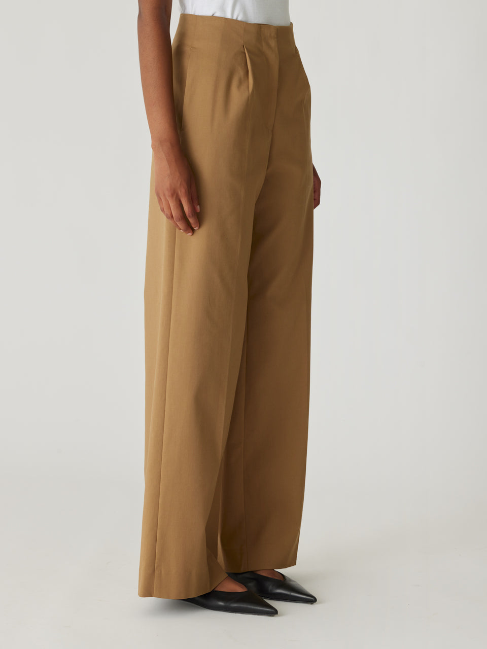 Brown High-Waist Pants Refined Sateen Wide Leg Cotton Trouser in Date by Rebecca Taylor