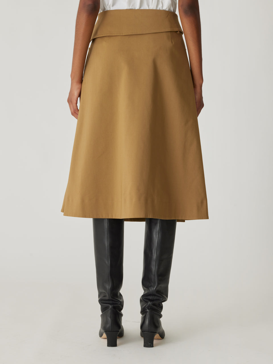 Brown Refined Sateen Midi Skirt Refined Sateen Foldover Wrap Skirt in Date by Rebecca Taylor