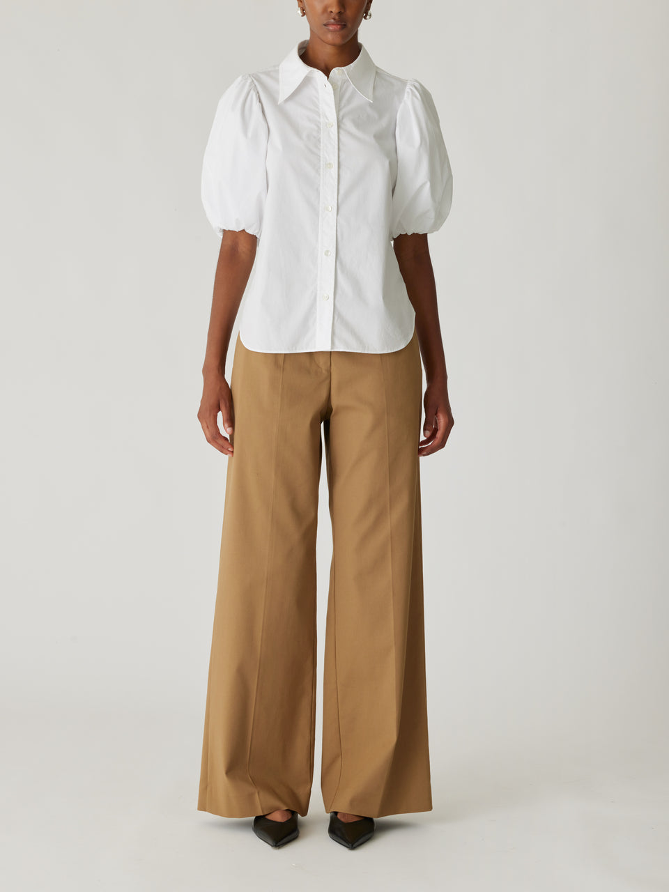 White Puff Short-Sleeve Shirt Puff Sleeve Button Down Shirt in Milk by Rebecca Taylor