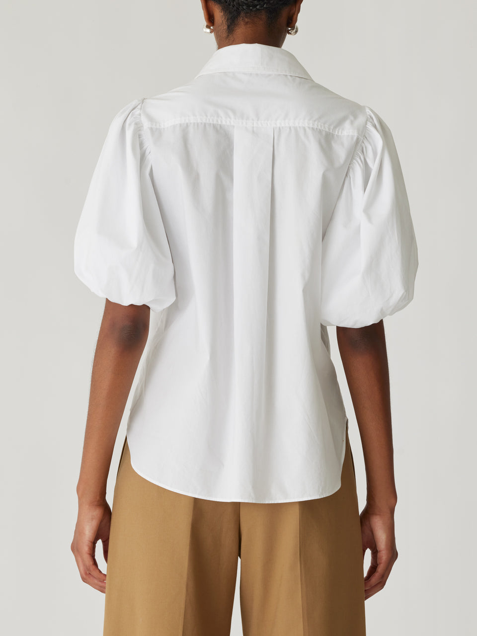 White Puff Short-Sleeve Shirt Puff Sleeve Button Down Shirt in Milk by Rebecca Taylor