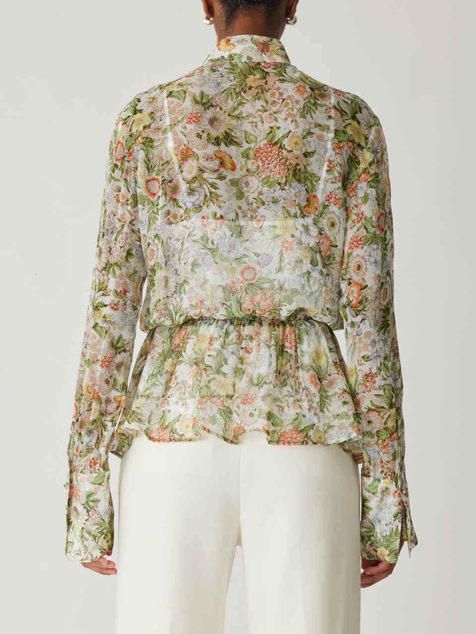 Floral Viscose Peplum Blouse All Over Floral On Viscose Chiffon Tie Front Blouse in Floral Multi by Rebecca Taylor