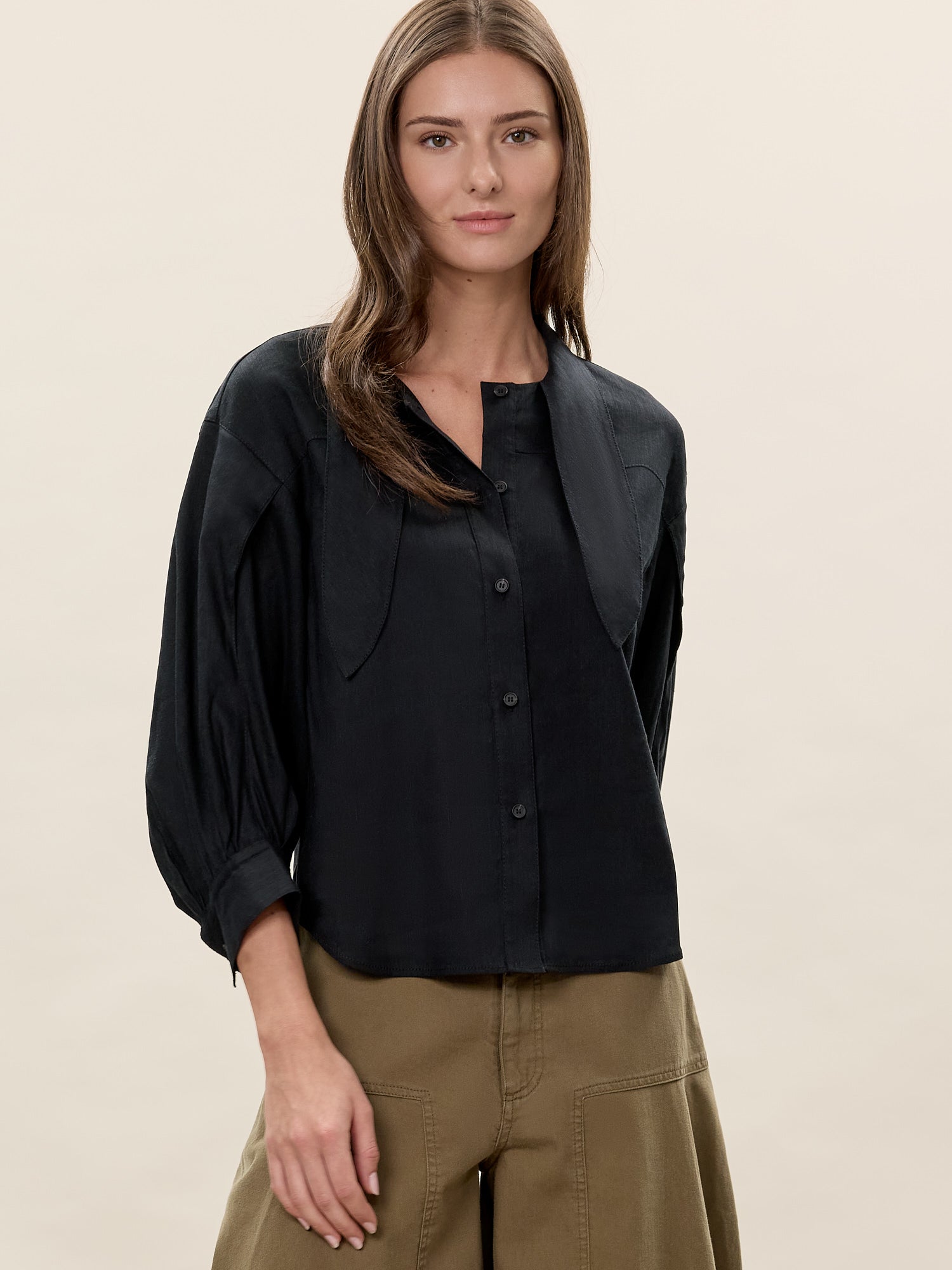 Stretch Linen Top in Black by Rebecca Taylor