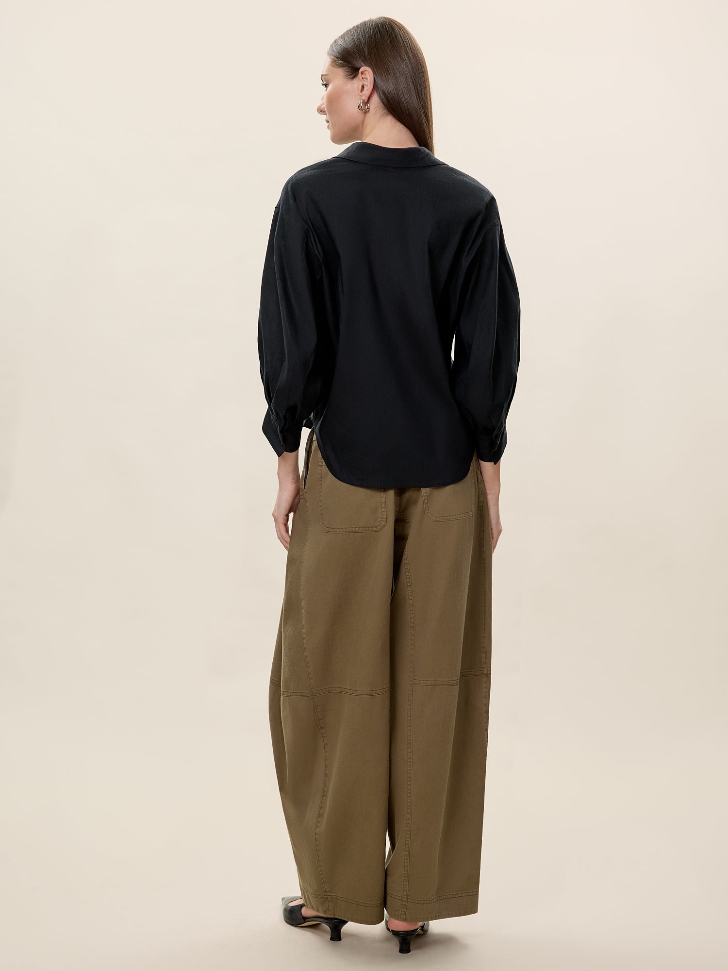 Stretch Linen Top in Black by Rebecca Taylor