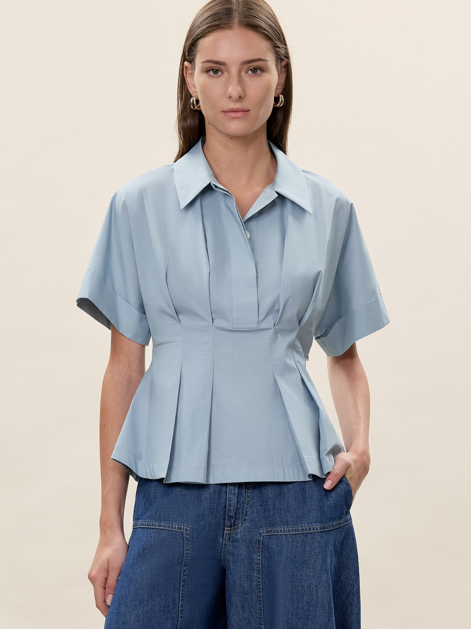 Aisley Poplin Blouse in Chambray by Rebecca Taylor