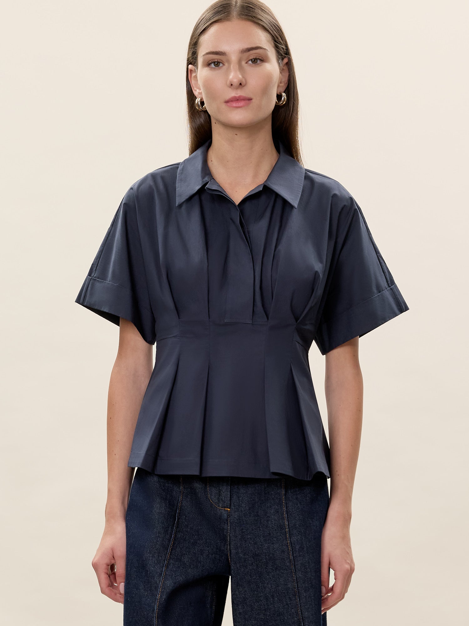 Aisley Poplin Blouse in Navy by Rebecca Taylor