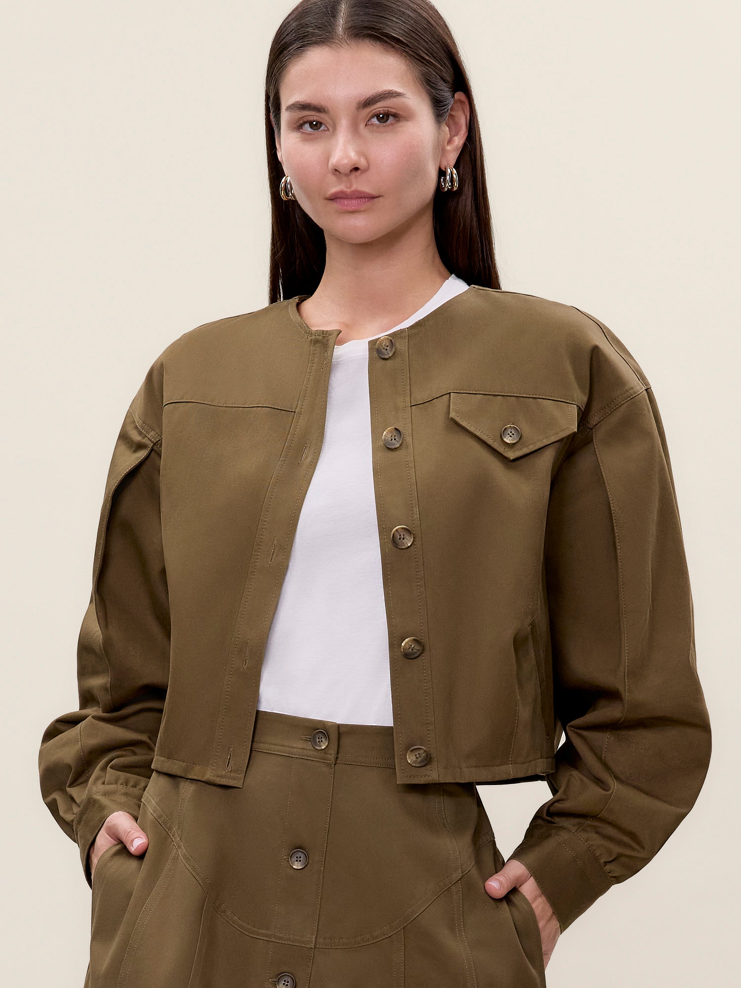 Aria Twill Jacket in Olive by Rebecca Taylor