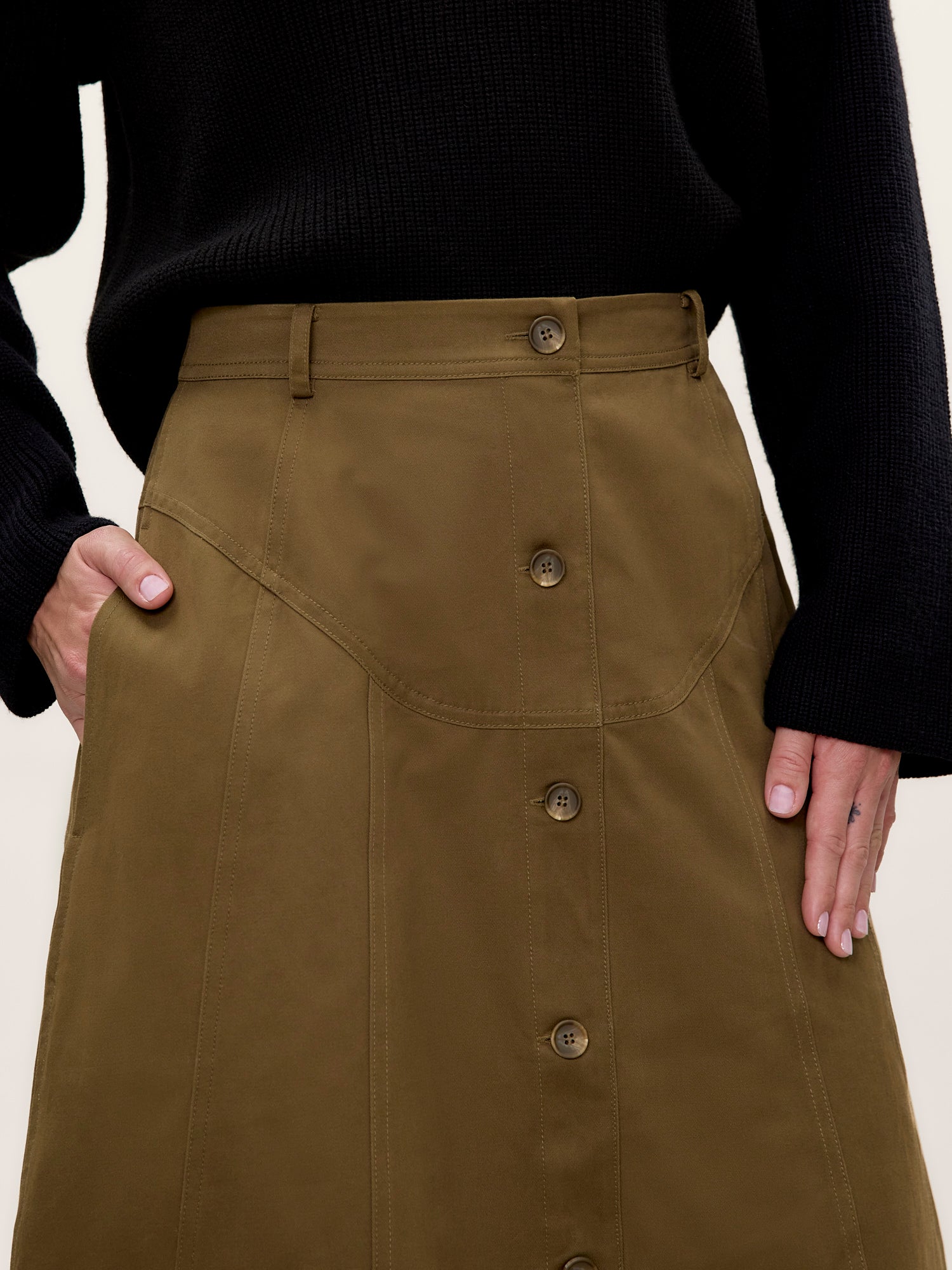 Aria Twill Skirt in Olive by Rebecca Taylor