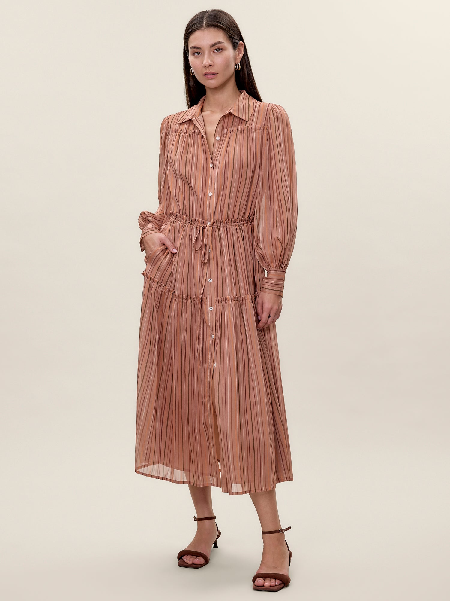 Celeste Stripe Dress in Persimmon Stripe Multi by Rebecca Taylor