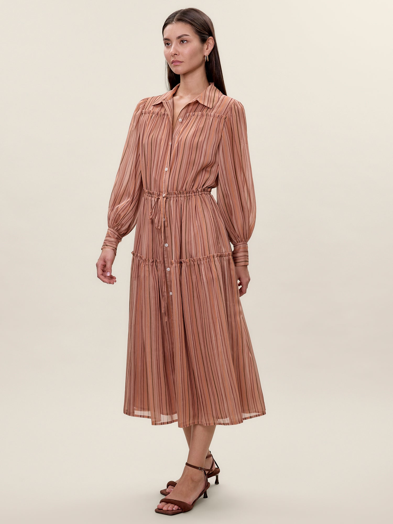 Celeste Stripe Dress in Persimmon Stripe Multi by Rebecca Taylor