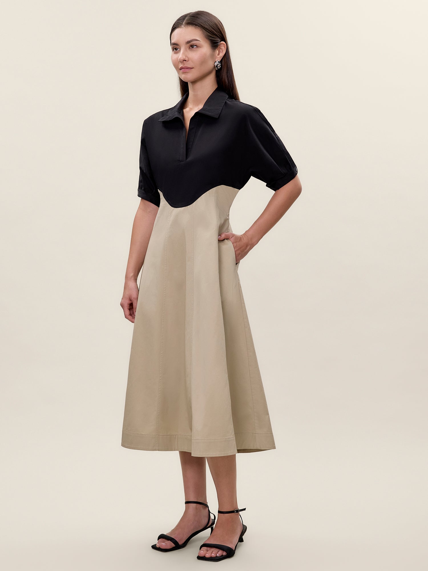 Elspeth Colorblock Dress in Black/Tan by Rebecca Taylor