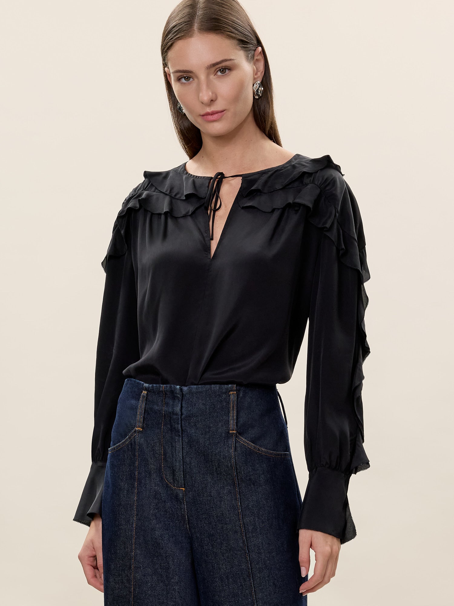 Lillith Ruffle Blouse in Black by Rebecca Taylor
