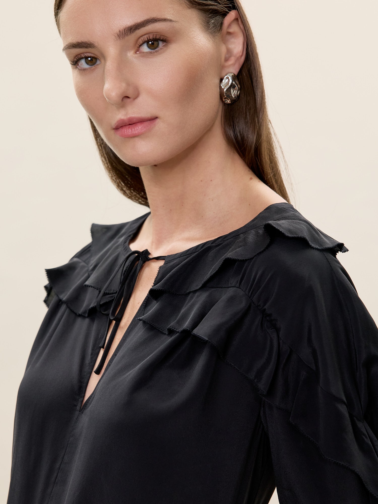 Lillith Ruffle Blouse in Black by Rebecca Taylor