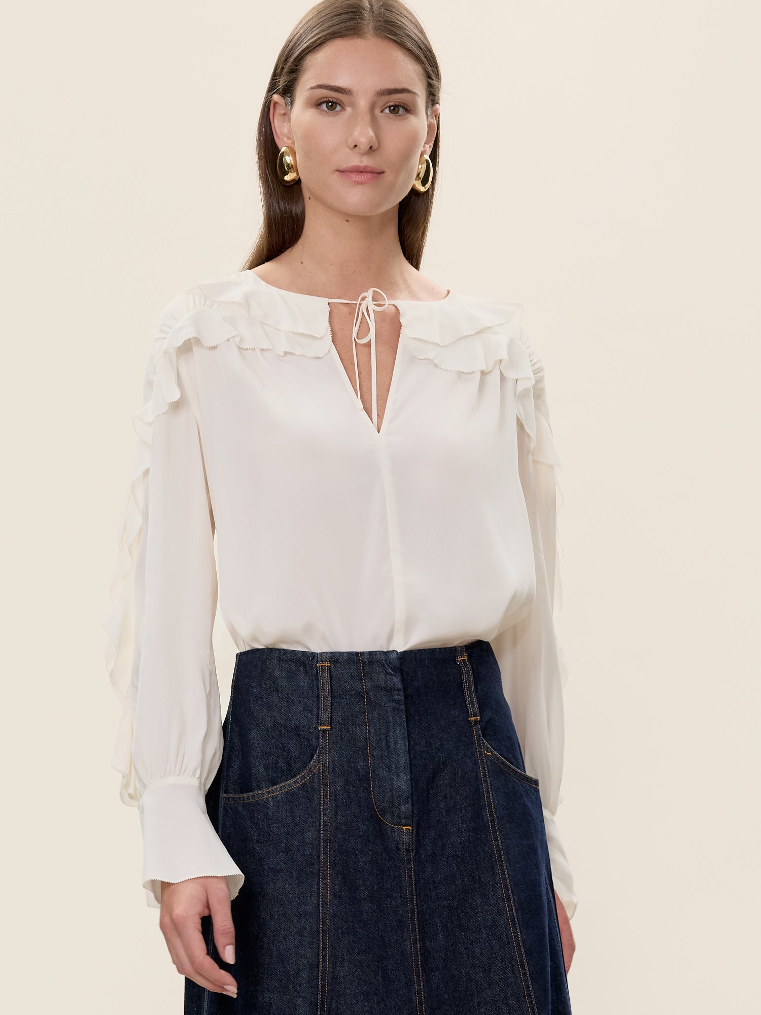 Lillith Ruffle Blouse in Ivory by Rebecca Taylor