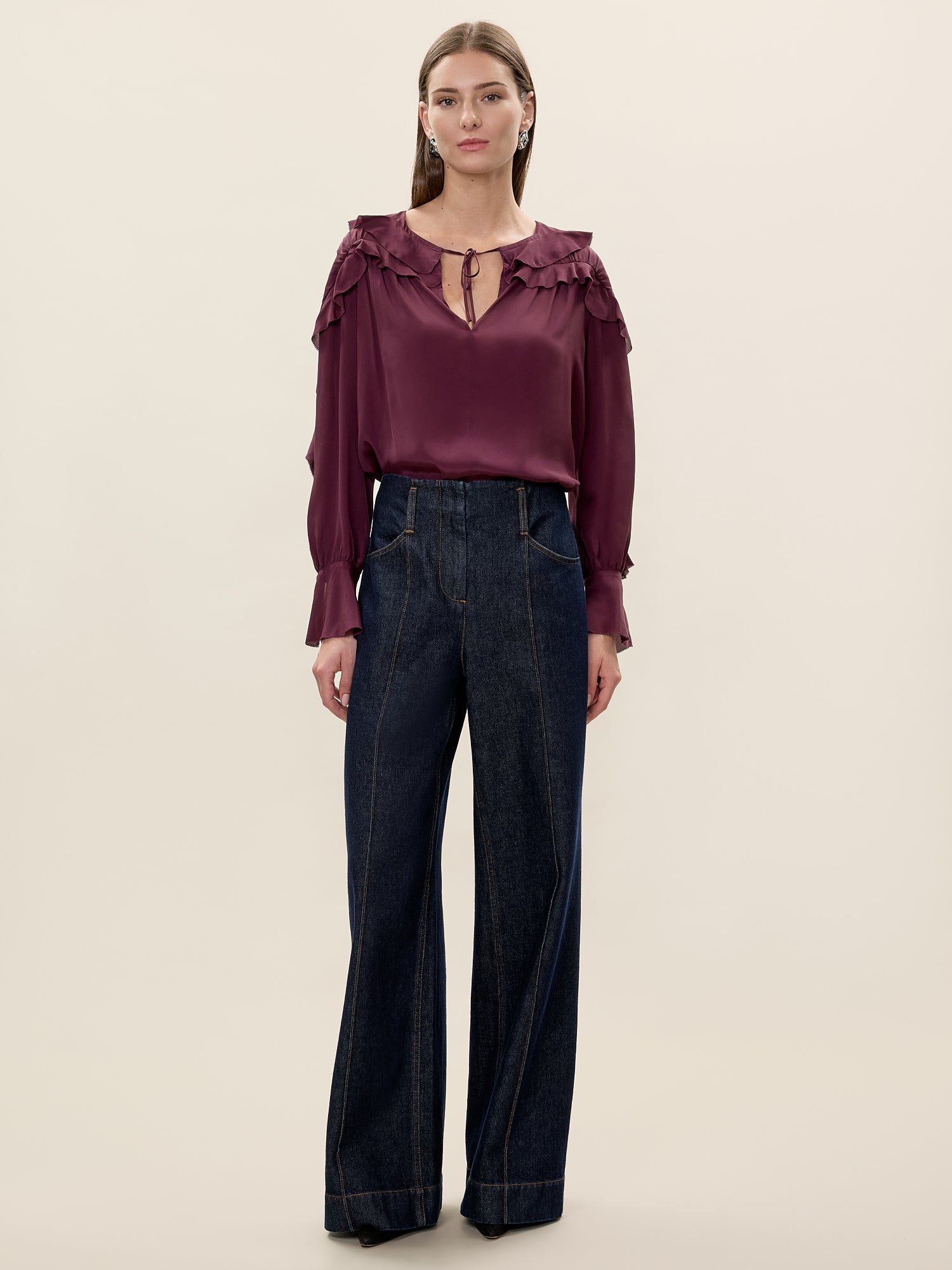 Lillith Ruffle Blouse in Mulberry by Rebecca Taylor