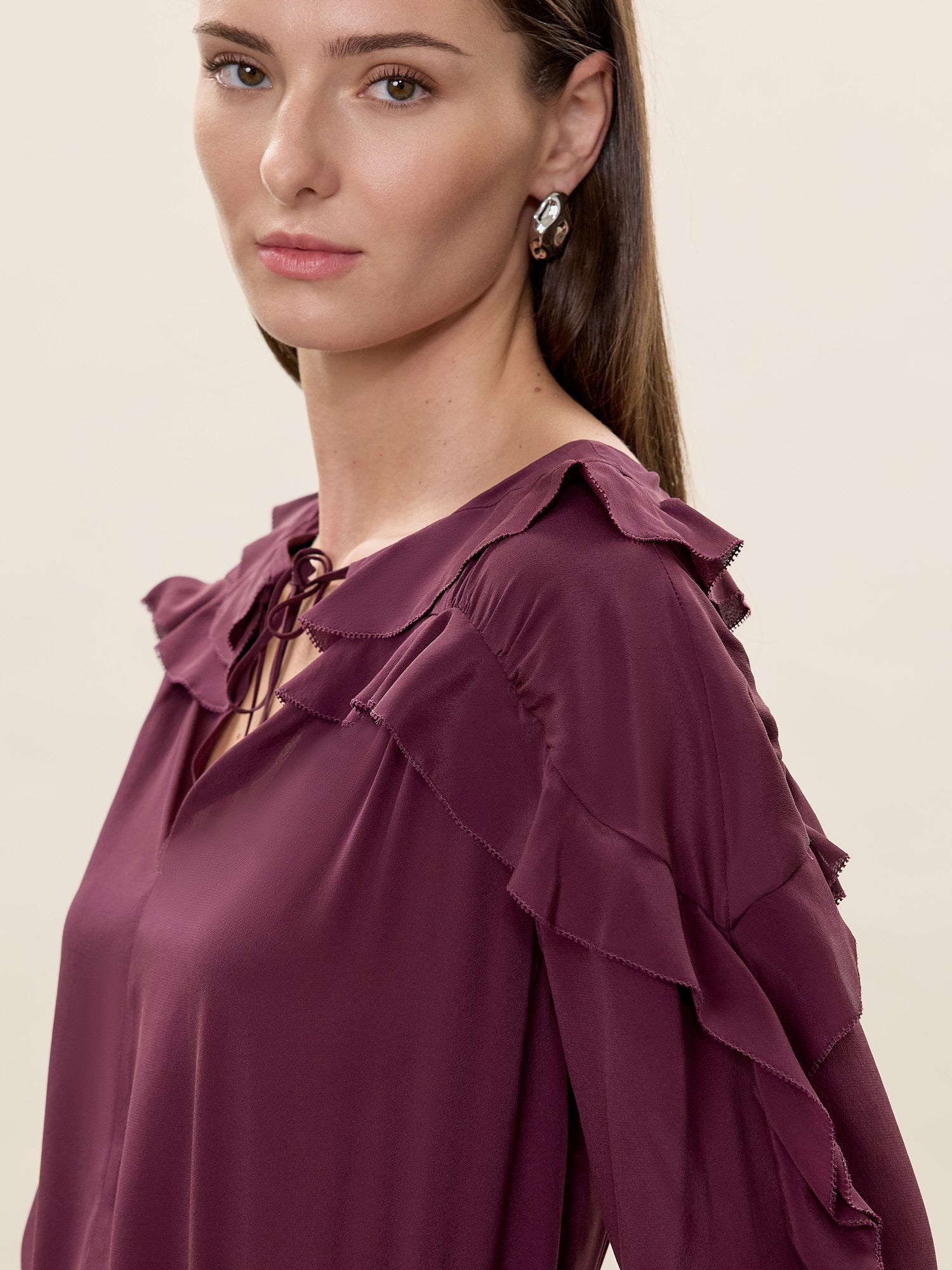 Lillith Ruffle Blouse in Mulberry by Rebecca Taylor