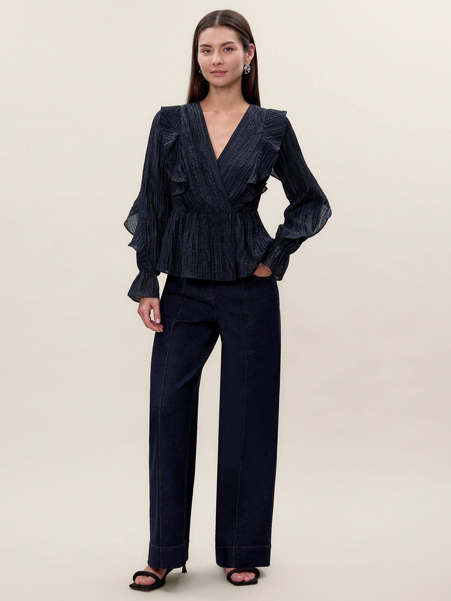 Olivia Ruffle Blouse in Graphite by Rebecca Taylor