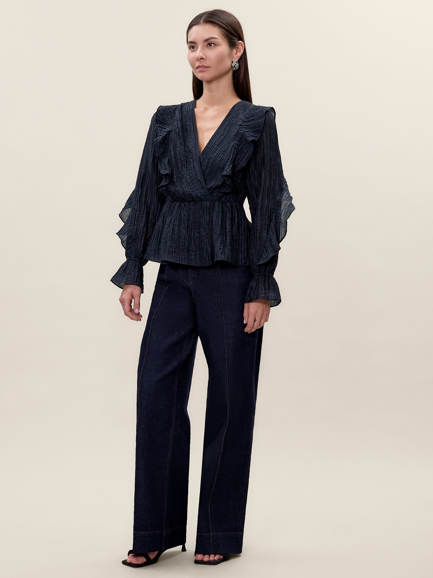 Olivia Ruffle Blouse in Graphite by Rebecca Taylor