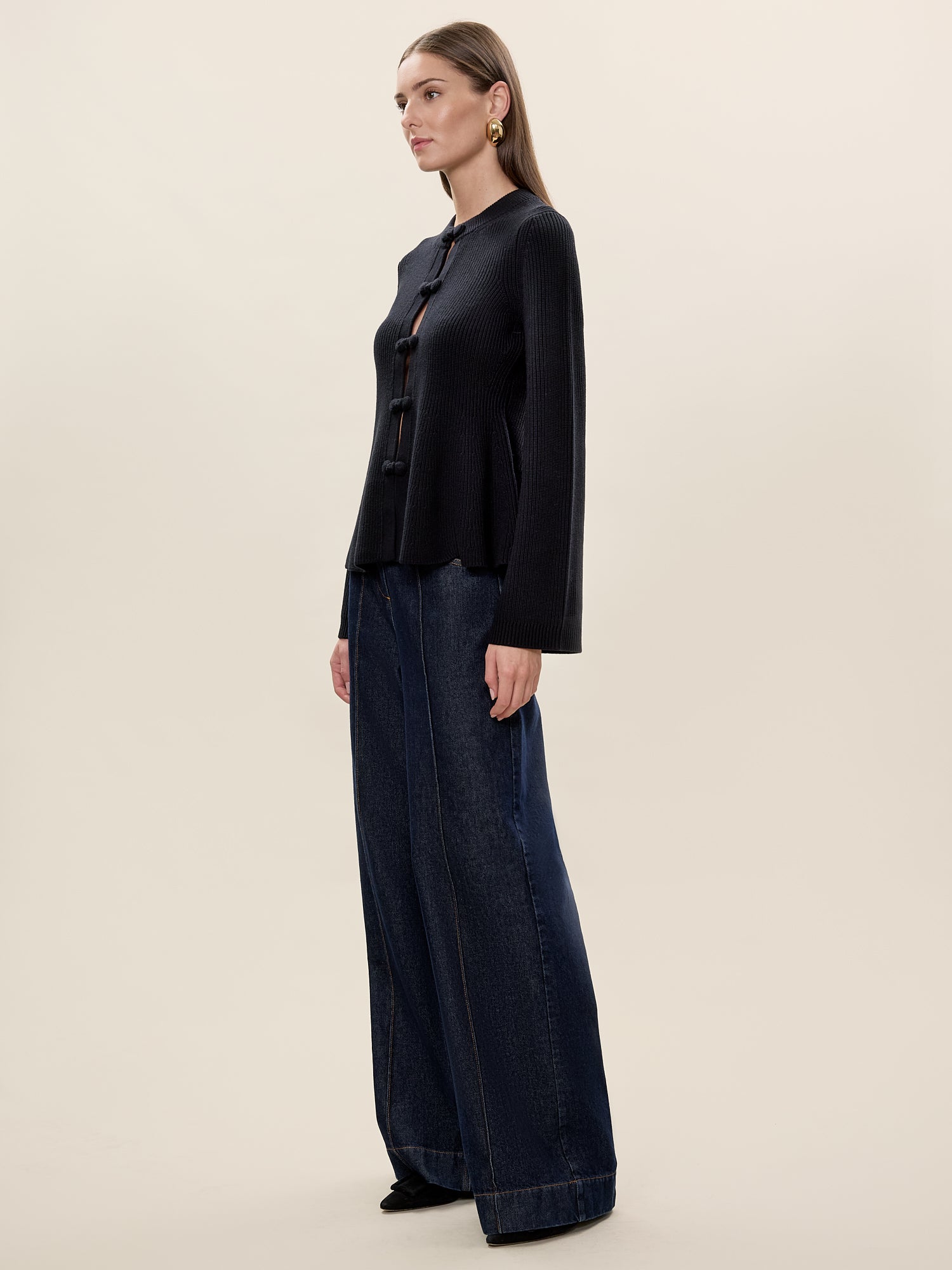 Rhea Knit Peplum Cardi in Black by Rebecca Taylor