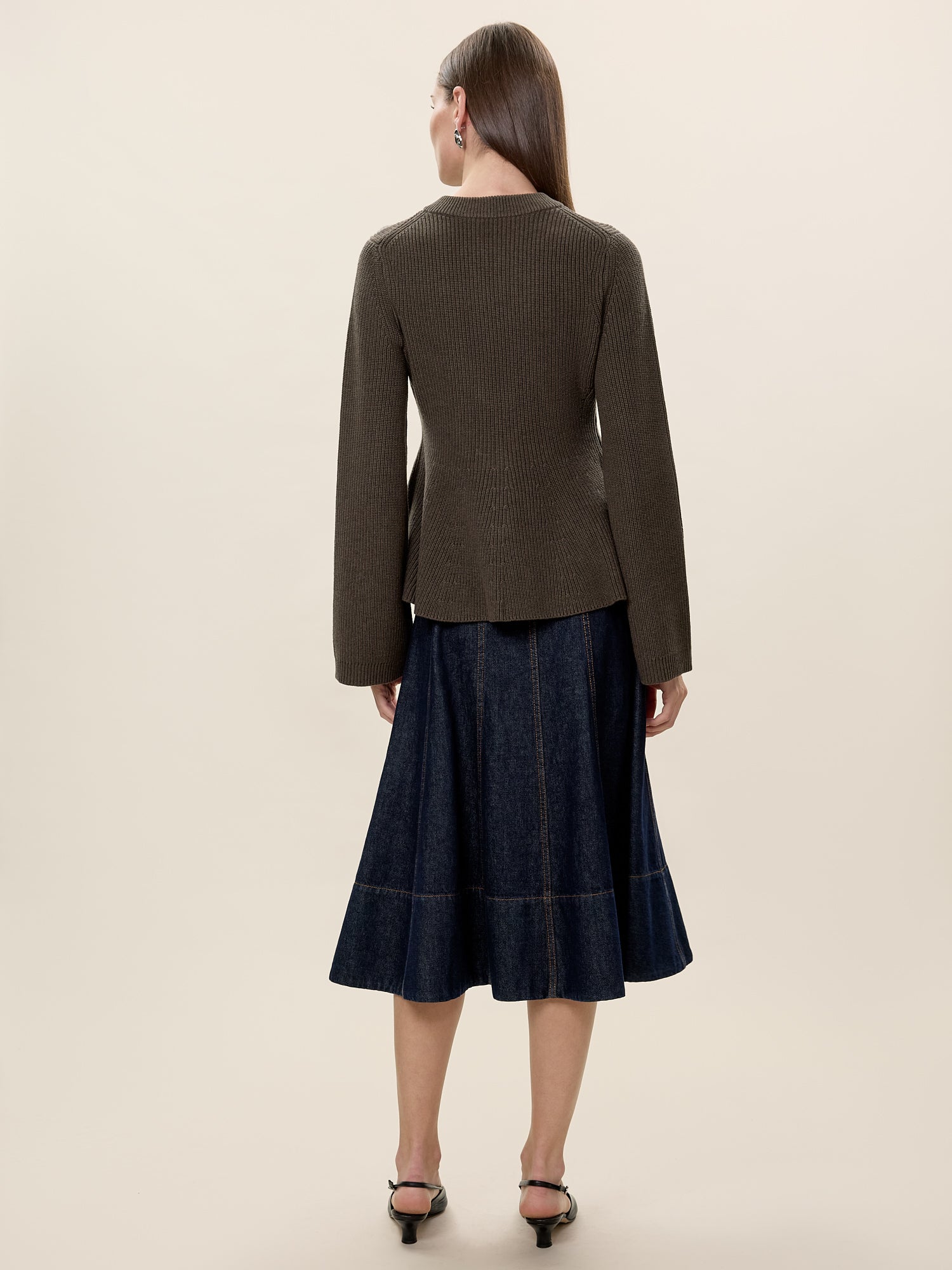 Rhea Knit Peplum Cardi in Marled Olive by Rebecca Taylor