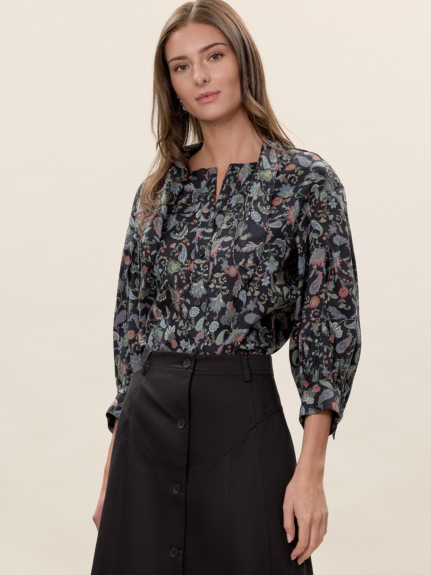 Aurelia Stretch Linen Top in Navy Multi by Rebecca Taylor
