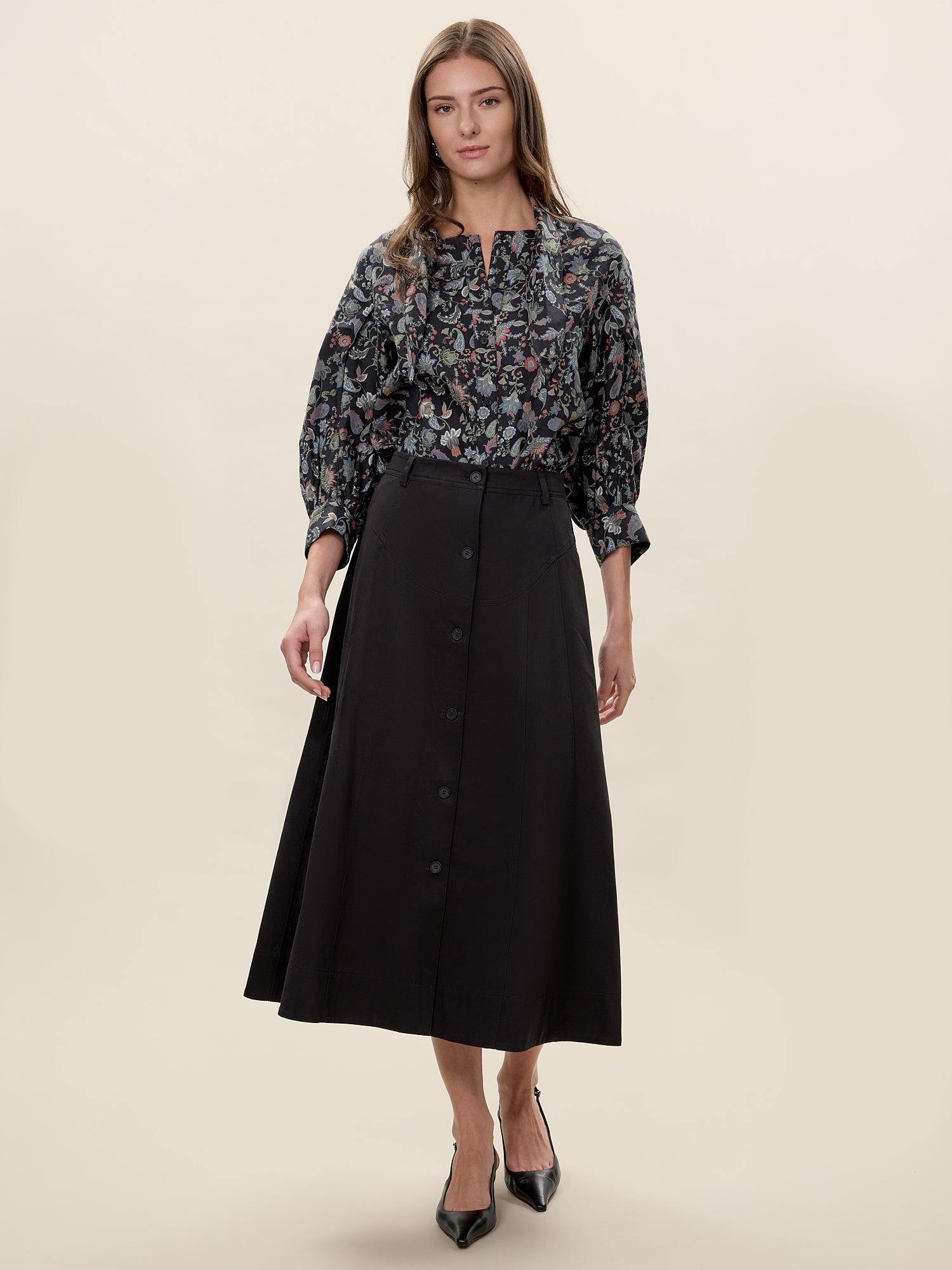 Aurelia Stretch Linen Top in Navy Multi by Rebecca Taylor